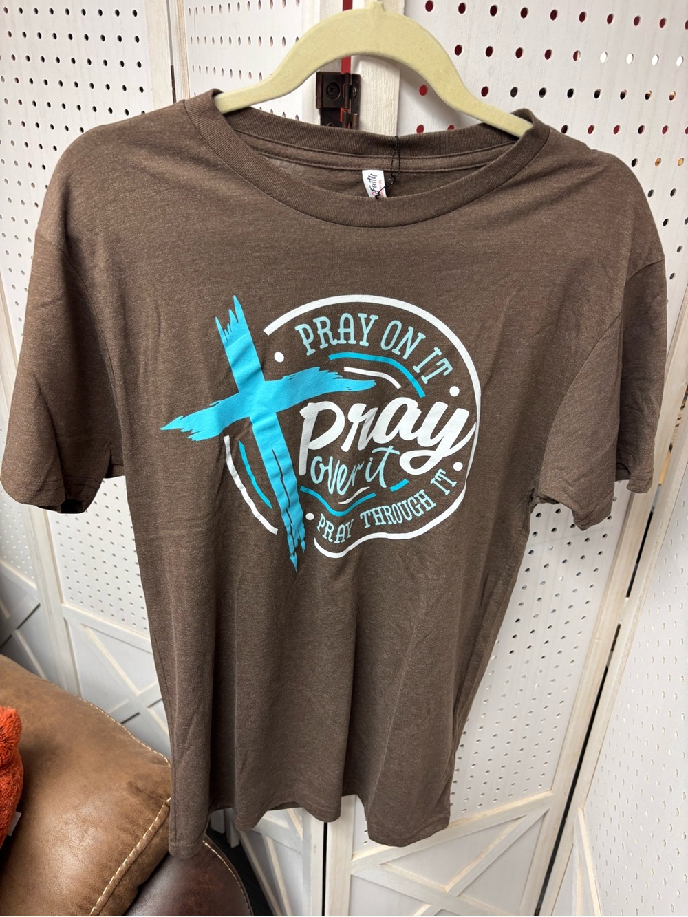 Lucky Brand Brown Short-Sleeve Graphic Tee with Teal Cross